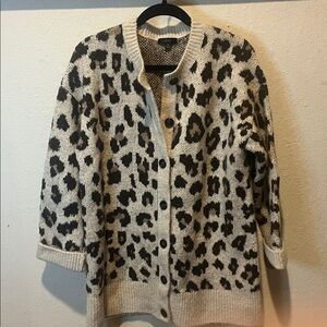 J. Crew Leopard Print Merino Wool Blend Cardigan size Small